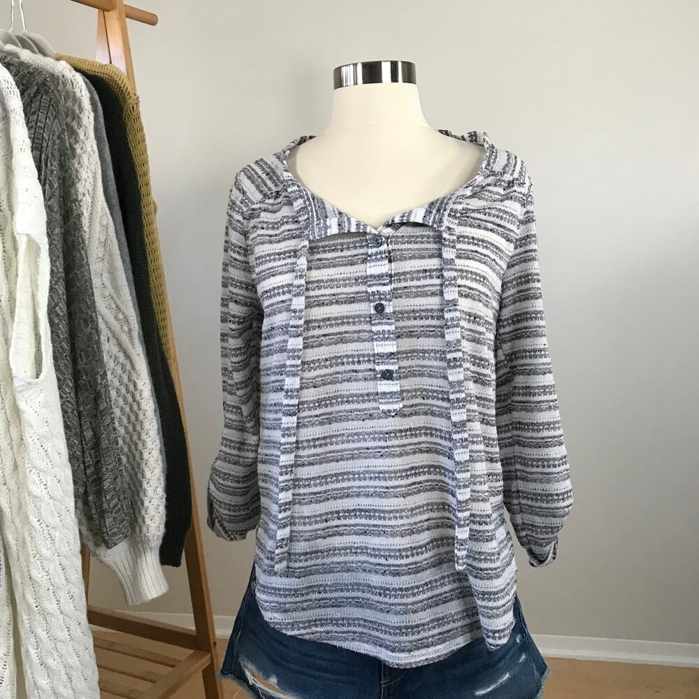 Loft • Soft Knit Striped Henley Top